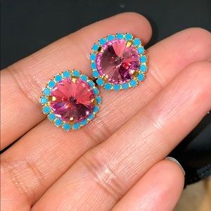 NWOT Pink Crystal turquoise large stud earrings